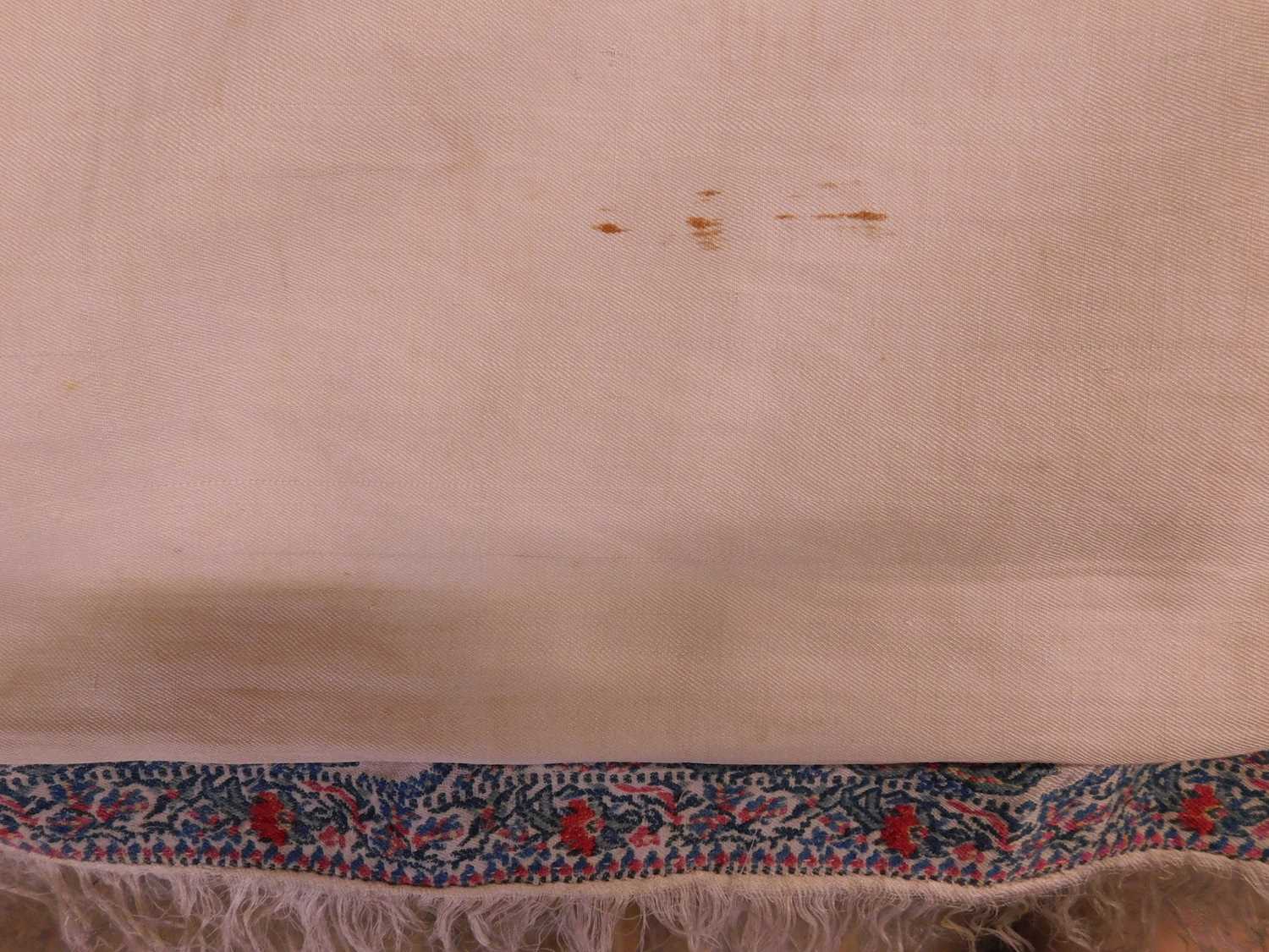 A 19th century shawl, with cream ground and red and blue paisley to ends and edges, approx. 226 x - Image 5 of 7