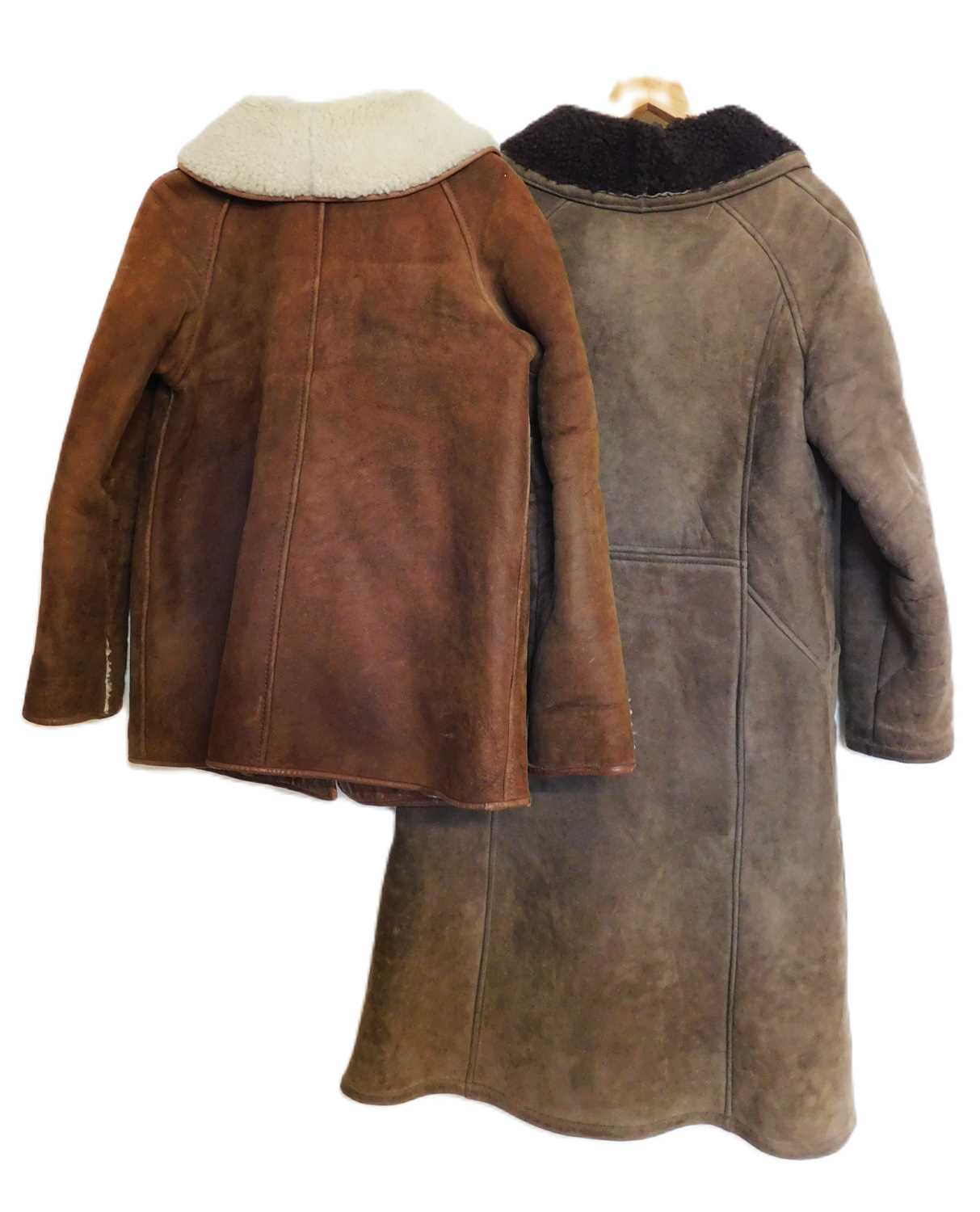 Two sheepskin coats, both single breated with front patch pockets, approx. 36 - 40" chest - Image 2 of 2