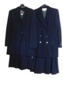 A lady's Jeager pin stripe skirt suit, size 10, together with a Lady's Jaeger black wool longline