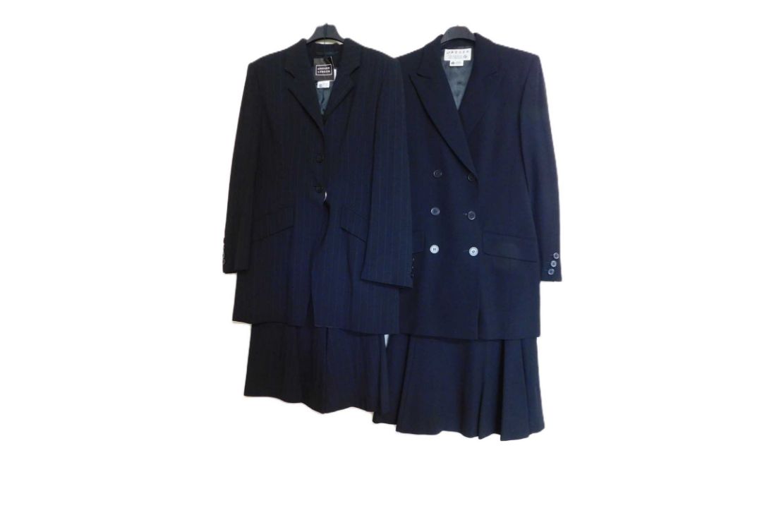 A lady's Jeager pin stripe skirt suit, size 10, together with a Lady's Jaeger black wool longline - Image 1 of 7