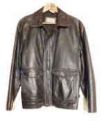 A gentleman's brown leather jacket by Gavin Brown, with zip front and patch pockets and stud