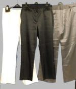 Three pairs of lady's evening trousers, to include a pair of grey satin trousers size 18, a pair