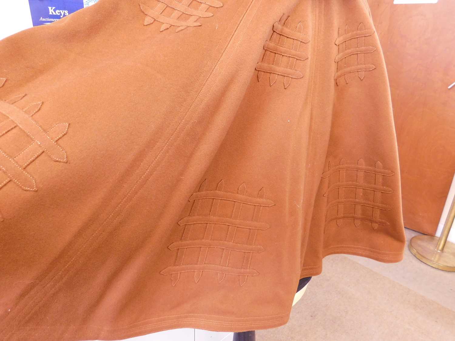 An early 20th century lady's brown felt cape, with double buckle fastening to neck and portcullis - Image 8 of 8