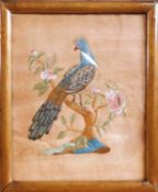 A silkwork picture of a peacock, stitched on to parchment paper, possibly early/mid 19th century, 27