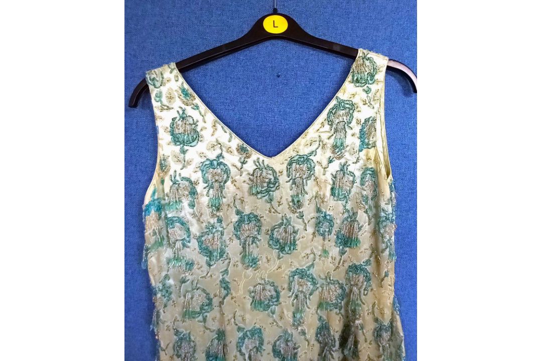 A mid 20th century blue beaded shift dress and matching bolero jacket by Mandell Couture - Image 4 of 6