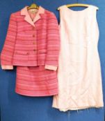 A ladies pink tweed two piece suit by Harrods together with a pink cotton shift dress (2)