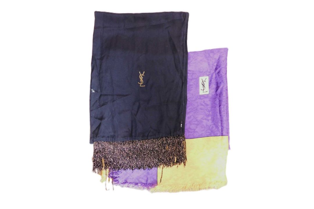 Two Yves Saint Laurent scarves, one in Autumnal satin with fringed edging, approx. 130 x 137cm, - Image 1 of 10
