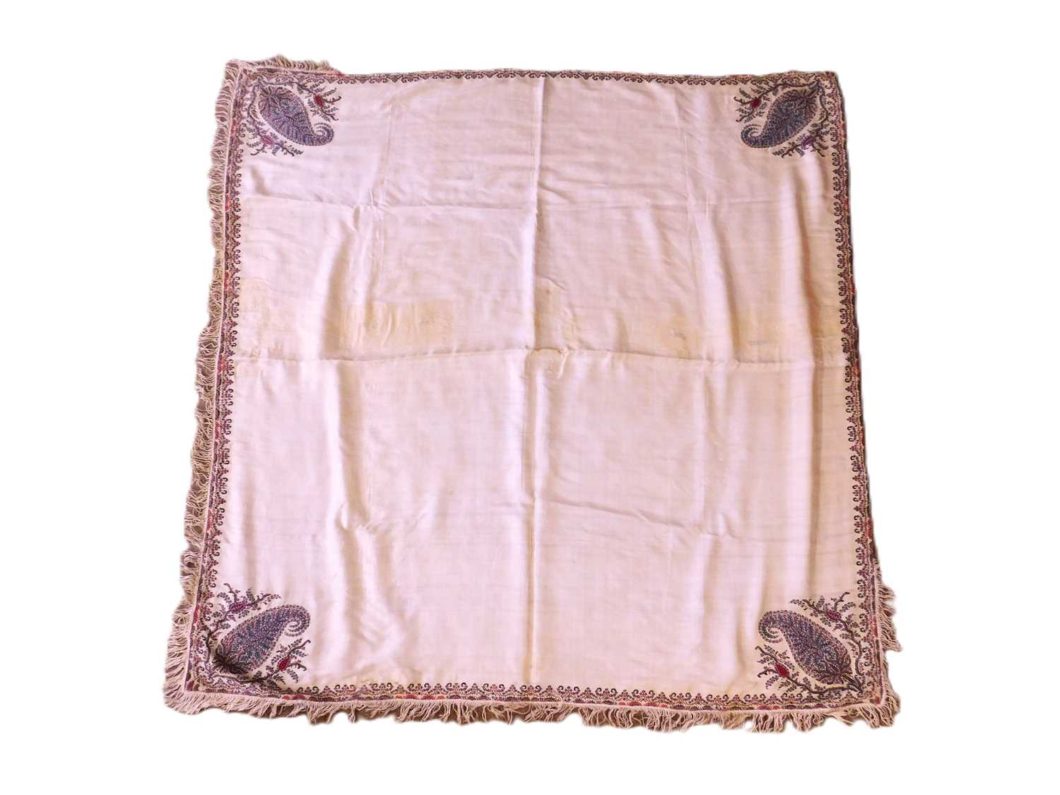 A 19th century silk paisley shawl, with cream ground and paisley pattern, approx. 112 x 112cm