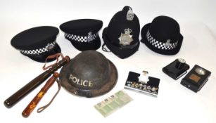 Quantity of modern ERII Police helmets and hats to include Norfolk constabulary police hard hat,