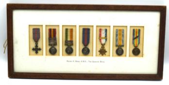 Framed medal minature group of 7 atributed to Major Henry Boag 5th and 2nd battalions Dragoon Guards
