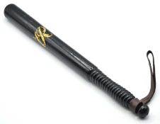 Victorian police truncheon / night stick with gold painted VR cypher, ribbed handle and leather