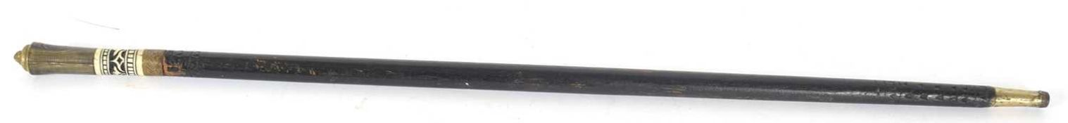Late Victorian / Early Edwardian Indian bone inlaid sword stick with ebonised wooden shaft
