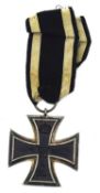 First World War Imperial German Second Class Iron Cross with ribbon stamped W to suspension loop -