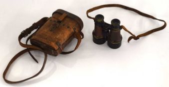 First World War pair of leather cladded French made Binoculars in leather case dated 1918 with