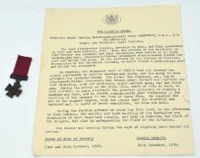 Victoria Cross medal Minature medal together with copy of Victoria Cross citation for Temporary