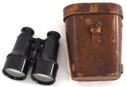 Pair of cased Edwardian Military binoculars by Ross of London in plush red velvet lined interior.