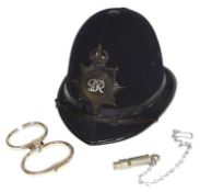 GRVI Metropolitan police helmet (A/F) together with metropolitan police whistle with chain and