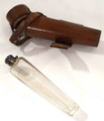 20th Century James Dixon and son silver plated topped Hunting flask with leather saddle carrier