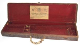 Early to mid 20th century Leather Holland and Holland side by side shotgun case with lable and red