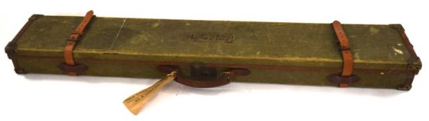 Early 20th Century canvas Rifle travel case made by John Rigby & Co, with initials I.S.M to lid,