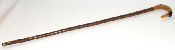 Shepherds crook / walking stick / stalking stick with carved and painted horn handle of a rams