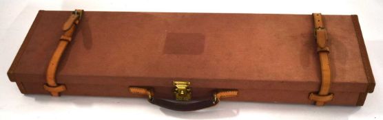 Brady rectangular brown canvas and leather gun case with red felt interior and leather fastenings