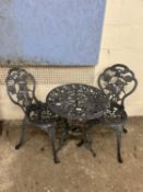 Cast garden bistro set table and two chairs