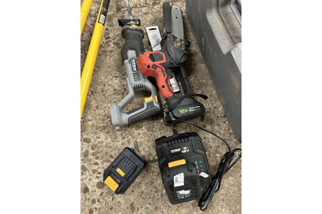 A Titan battery powered saw together with one other