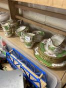 Quantity of Coalport green gilt and floral decorated tea wares