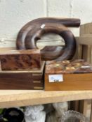 Wooden instrument and three wooden boxes