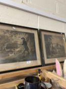 Pheasant shooting and partridge shooting, two coloured engravings, framed and glazed