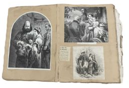 19th century folio scrap book, disbound. Various cropped plates and engravings including 18th