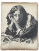 Original Art. Graphite Charcoal, pencil. Of A Romany Woman[?] On card, measuring; 31.7cm x 25.2cm.