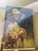 After Frederick Beaumont coloured print, girl with rabbit