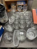 Collection of glass wares, bowls, wine glasses etc