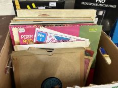 Box of records, mainly popular music, Rod Stewart, Perry Como etc