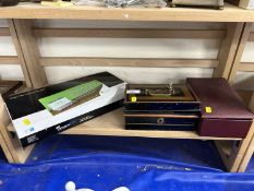 Boxed energy monitor together with jewellery boxes and cash tin