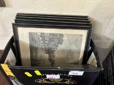 Box of five framed antique prints, various houses etc