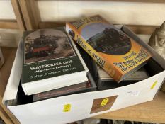 Box of various books and videos, railway interest
