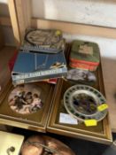 Group of various items, two framed pictures, vintage icing set, hand magnifier etc