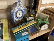 Various small mantel clocks and clock parts