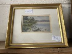 William Edward Mayes, study of a river scene, watercolour, framed and glazed