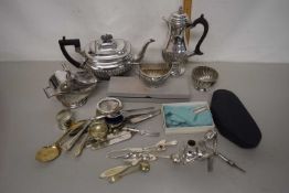 Silver plated teapot and other items