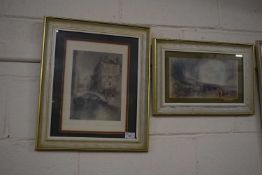 Coloured print after James Whistler, Venice canal scene together with a further print after
