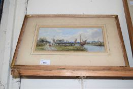 Watercolour study of a Broadland scene with figure in foreground