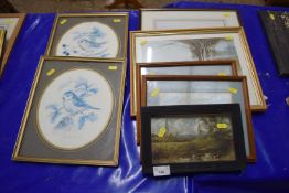 Mixed Lot: Oil on board study of a river scene with ducks together with six further coloured