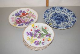 Royal Albert Britains Wild Flowers collectors plates and a further reproduction Delft plate