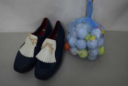Bag of 36 assorted golf balls together with a pair of golf shoes (size 8)