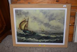 20th Century school oil on canvas shipping scene, indistinctly signed