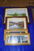 Mixed Lot: Sue Sim, study of a rural landscape together with one other and two further prints of